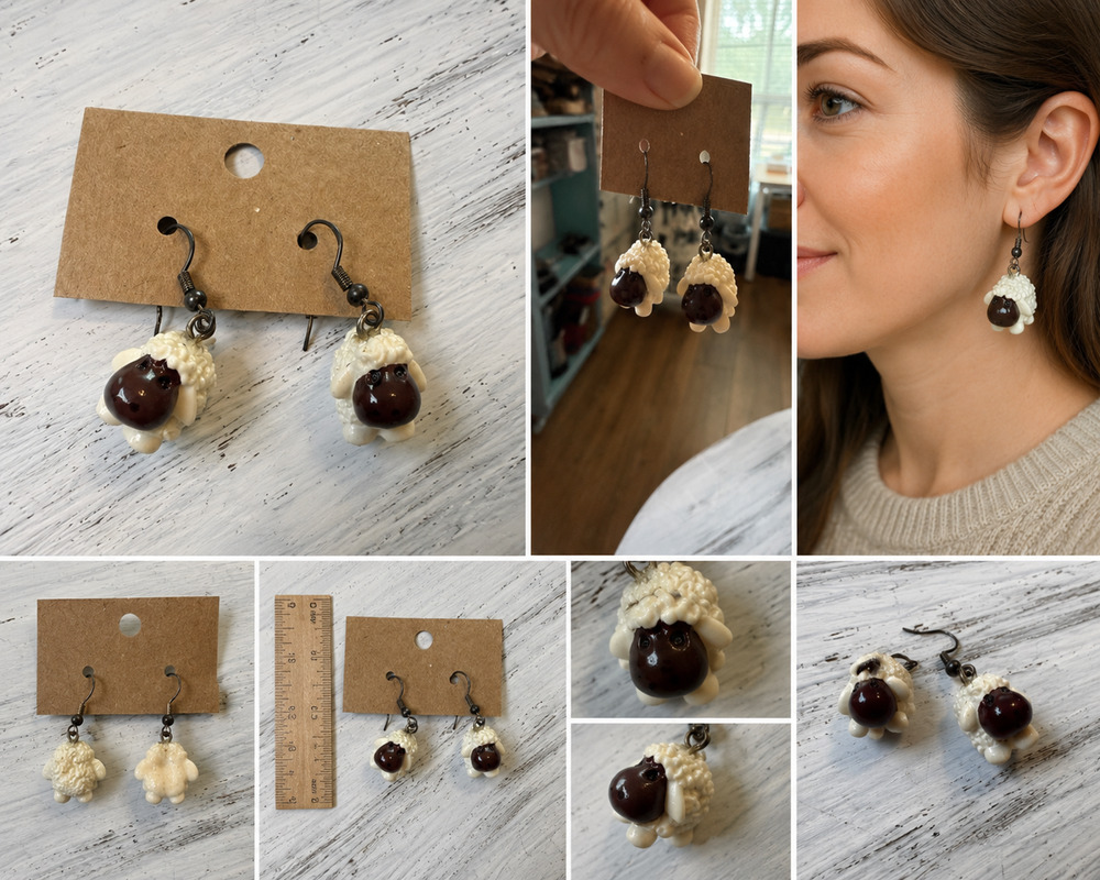 Cute Sheep Dangle Earrings – Handmade Farm Animal Jewelry